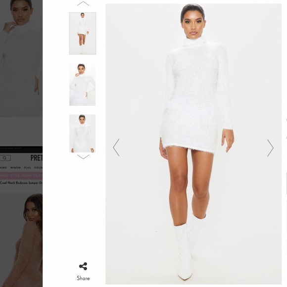 Plt Ivory Eyelash Cowl Neck Bodycon Jumper Dress - Picture 2 of 4